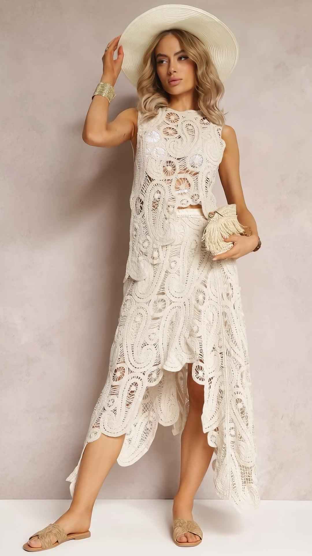 Conjunto Isaura - Crochê Boho Chic (2 peças)