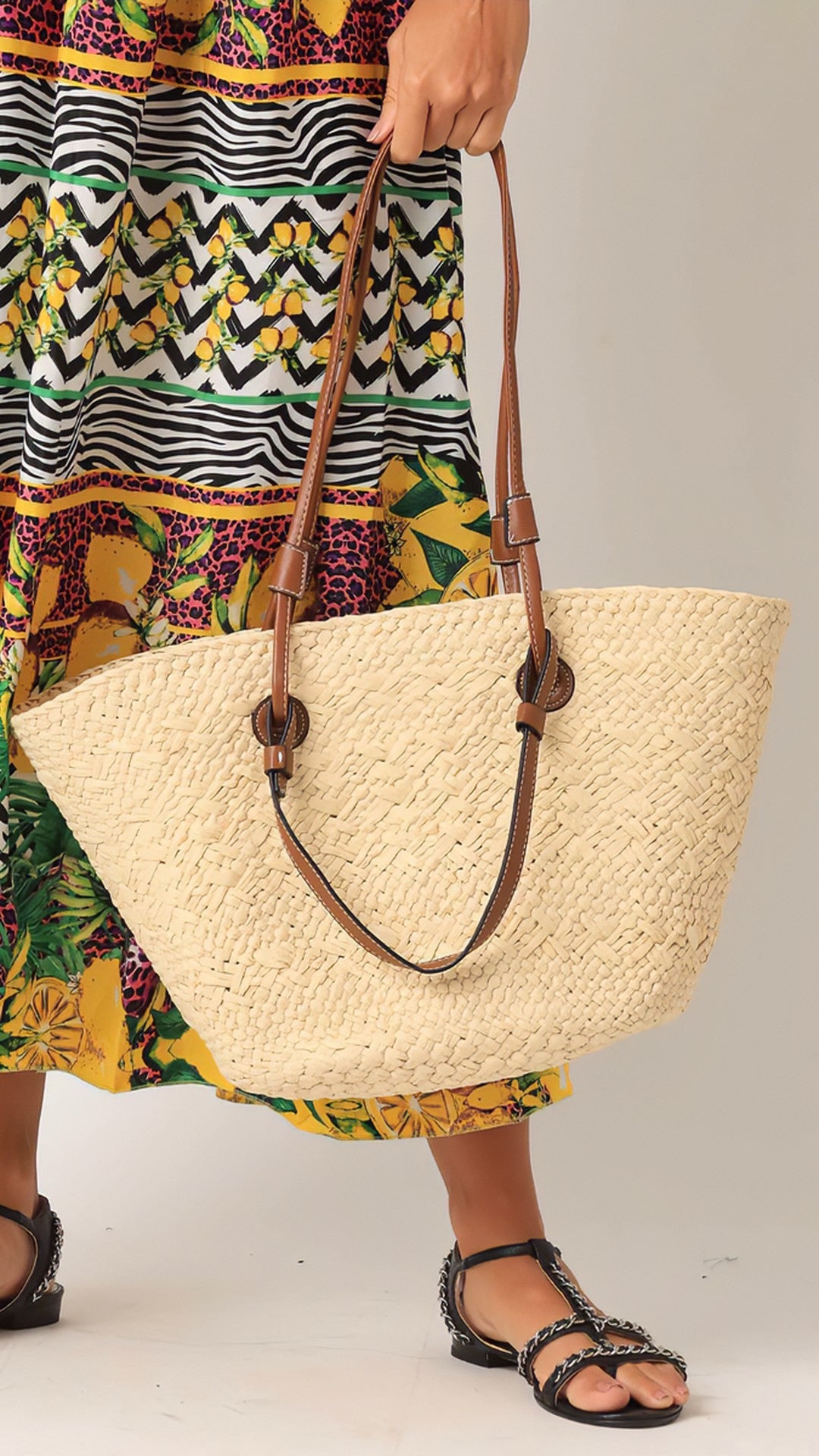 Bolsa Coastal - Palha Estruturada com Alças em Couro